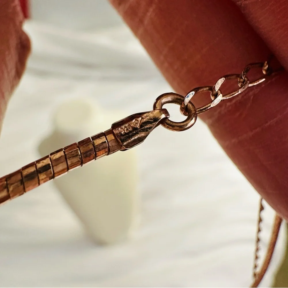 Rose Gold Vermeil 925 Omega Necklace with Heart Pendant - Picture 8 of 15